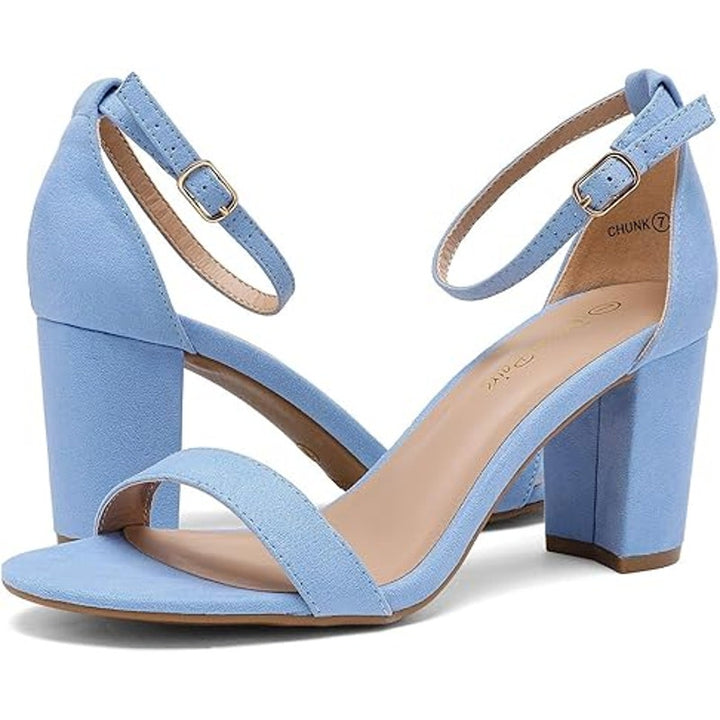 Dream Pairs Womens 8 Baby Blue Faux Suede Open Toe Ankle Strap 3" Block Heels