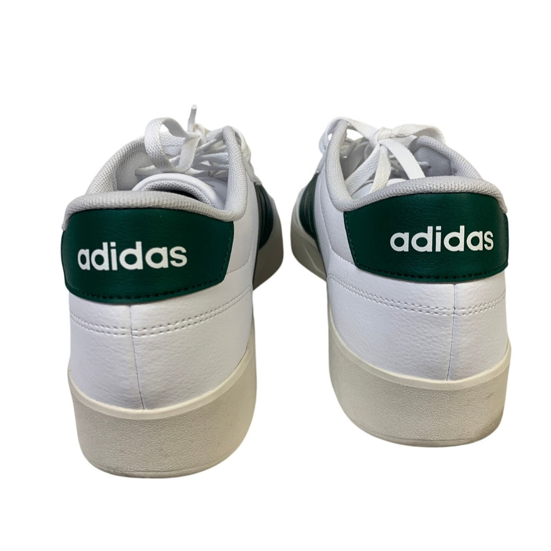 Adidas Mens Size 13 White Faux Leather Green Stripe Breaknet 3.0 Athletic Shoes