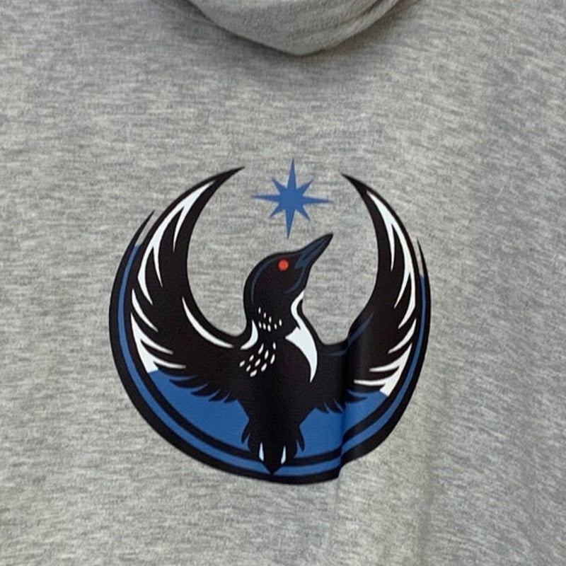 Upcycled Hand Printed Womens Medium Minnesota Rebel Bird Anti-Ice Sweatshirt