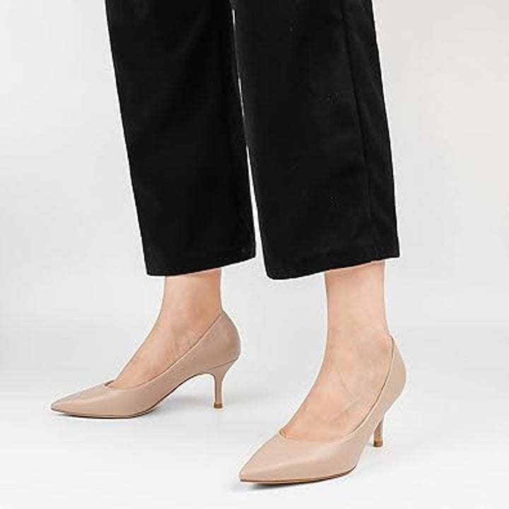 Joy In Love Womens Size 8.5 Tan Nude 2.5" Heel Pointy Toe Slide On Pumps Shoes