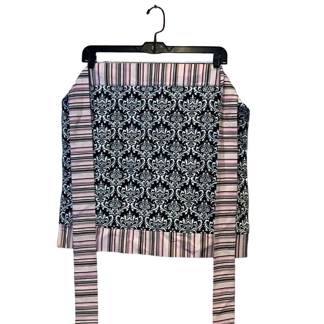 Cute Handmade Black White Toile Floral Pink Stripe Kitchen Craft Bow Tie Apron