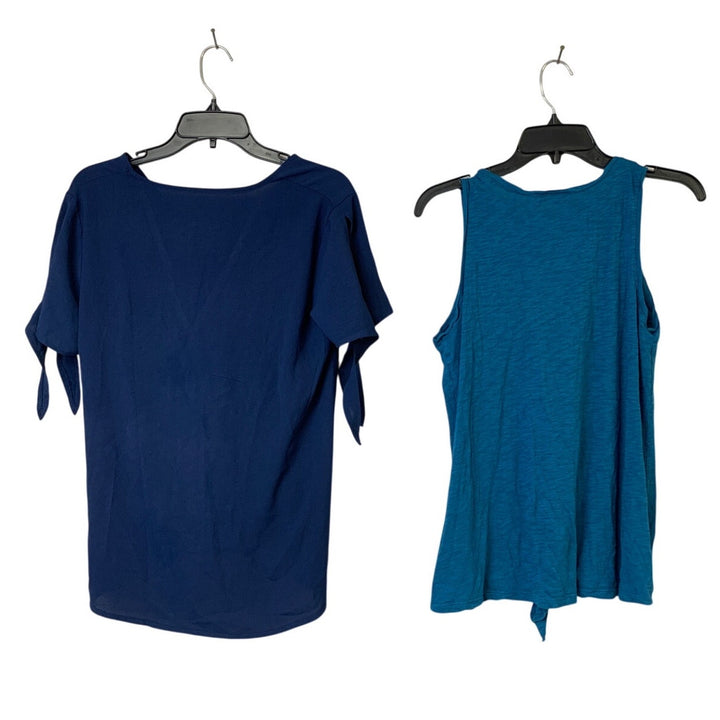Lot of 2 Express One Eleven Womens Medium Blue V Neck Short Sleeve Top Tank Tops