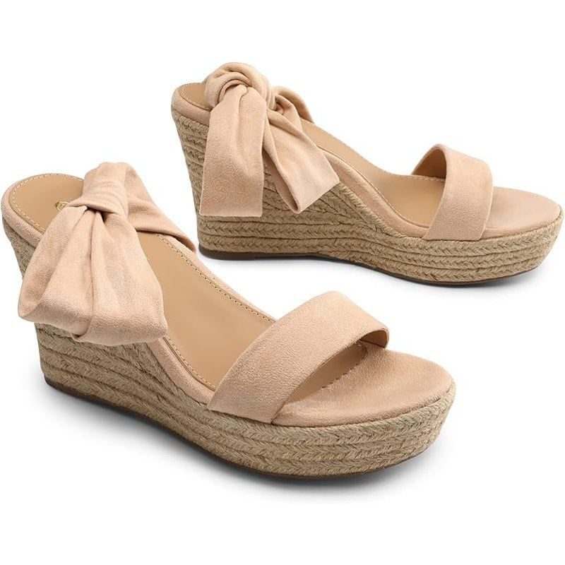 Dream Pairs Womens Size 9 Tan Faux Suede Open Toe 4.25" Wedge Espadrille Shoes