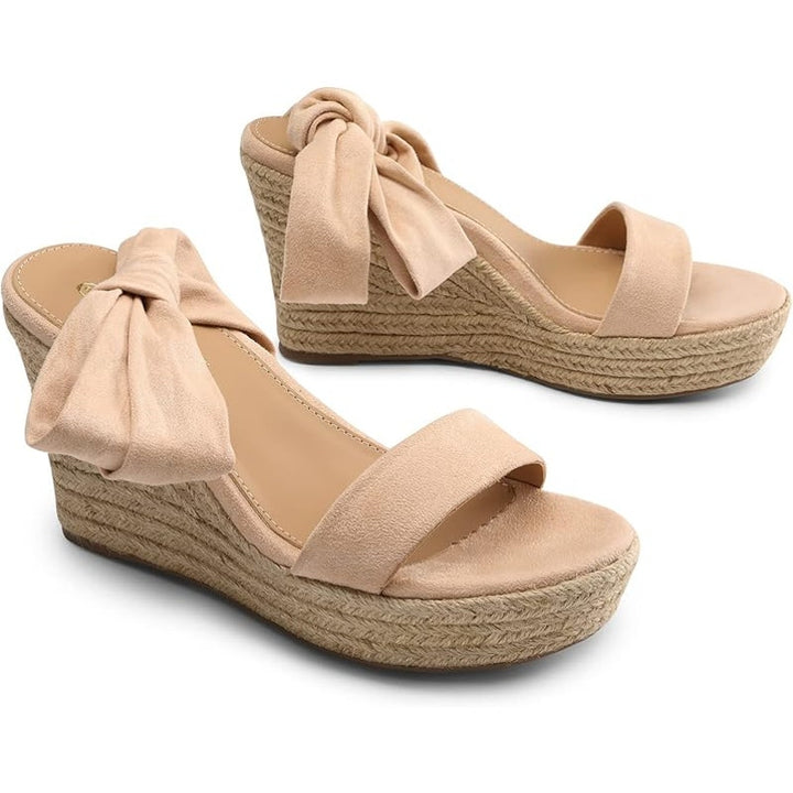 Dream Pairs Womens Size 9 Tan Faux Suede Open Toe 4.25" Wedge Espadrille Shoes
