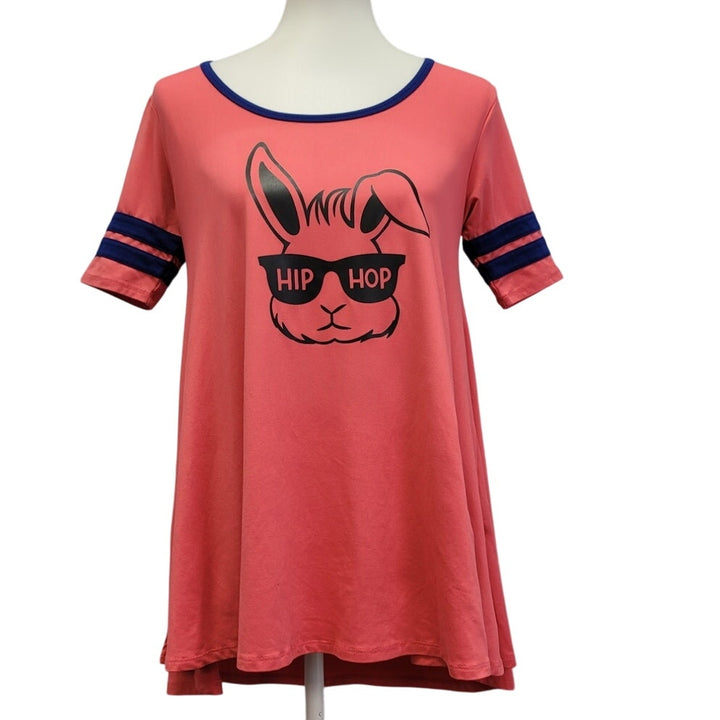 Hand Printed Upcycled Womens XXS Easter Hip Hop Bunny Long Crew Neck Tee