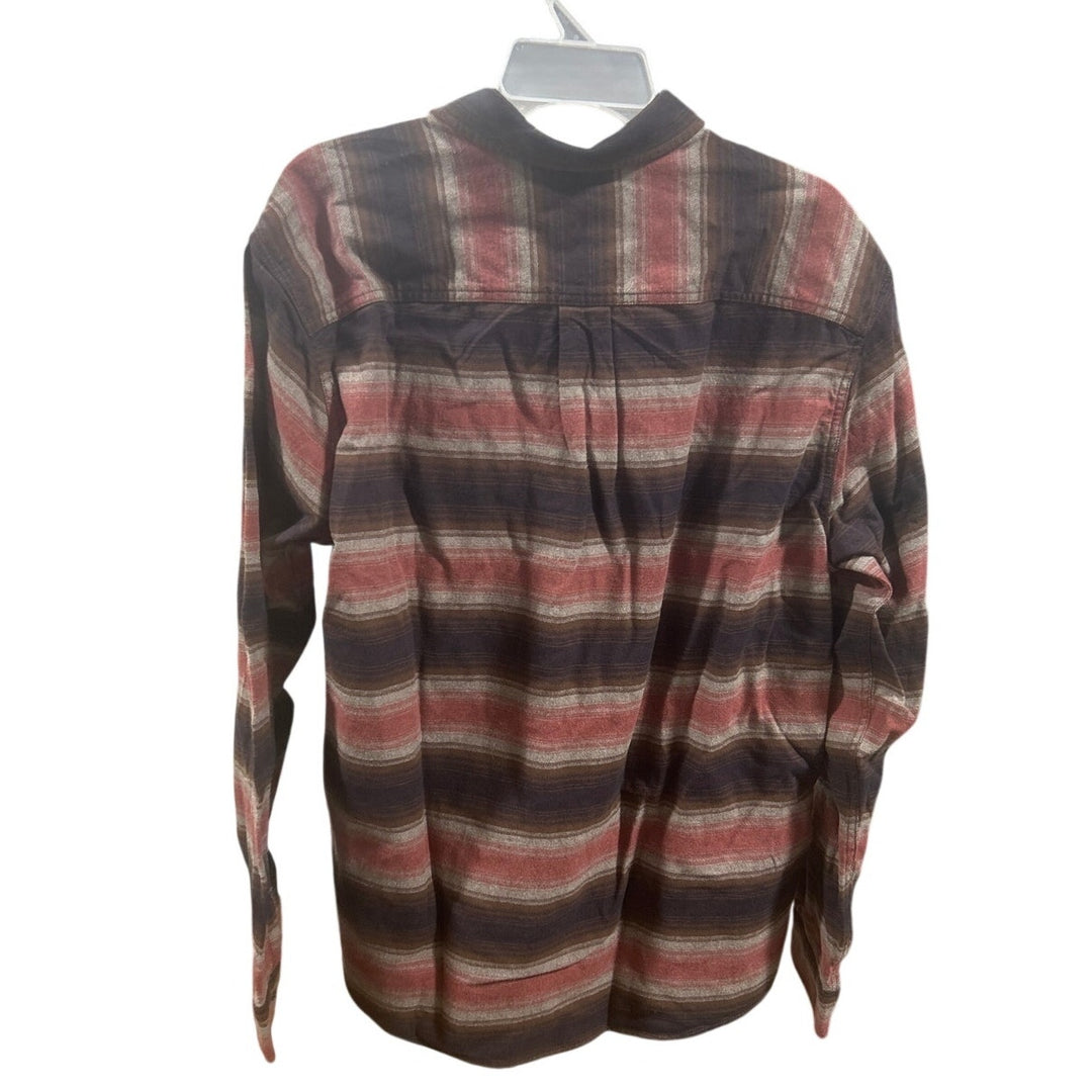 New Eddie Bauer Mens Clay Brown Stripe Soft 100% Cotton Button Up Flannel Shirt