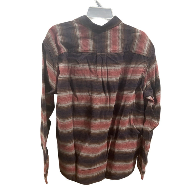 New Eddie Bauer Mens Clay Brown Stripe Soft 100% Cotton Button Up Flannel Shirt