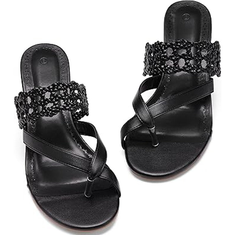 Coutgo Womens Size 8.5 Black Mesh Strap 3" Heel Open Toe Thong Sandal Shoes