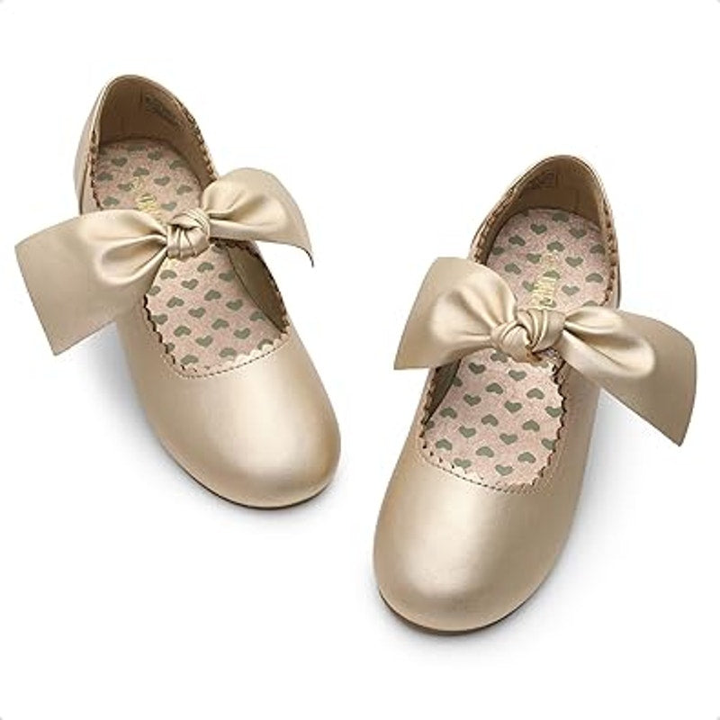Dream Pairs Little Girl Size 13 Shiny Gold Bow Slip On Closed Toe Flats Shoes