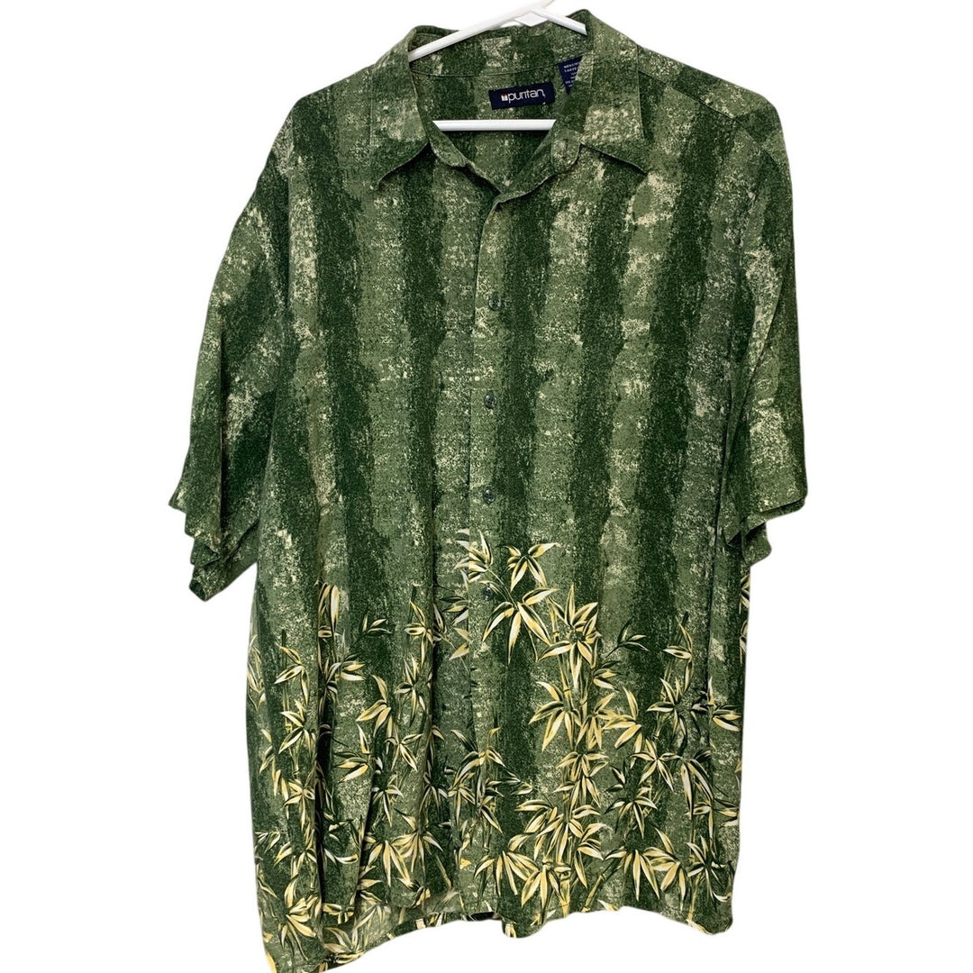 Lot of 2 Puritan Claiborne Mens Large Bamboo Short Sleeve Button Up Shirts
