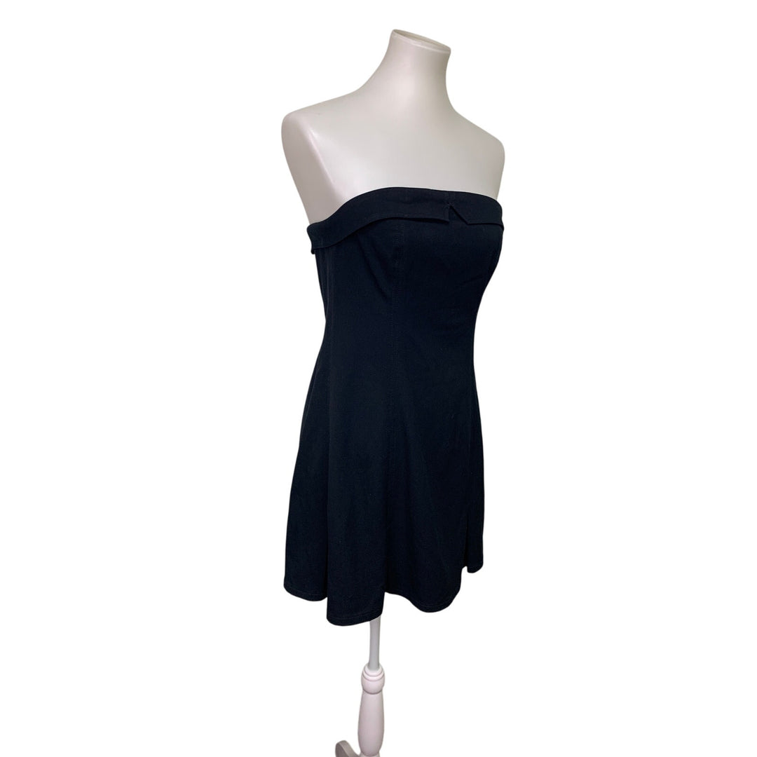 New American Eagle Womens Medium Black LBD Foldover Tube Smocked Mini Dress