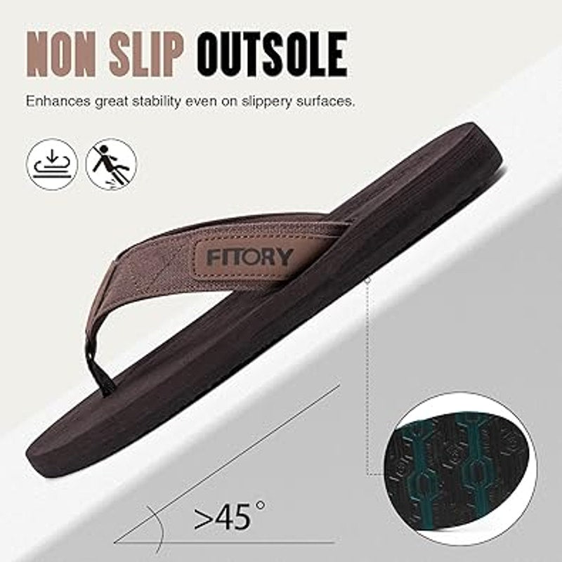 New Fitory Mens Size 11 Brown Cushioned Thong Slide On Flip Flop Comfort Sandals