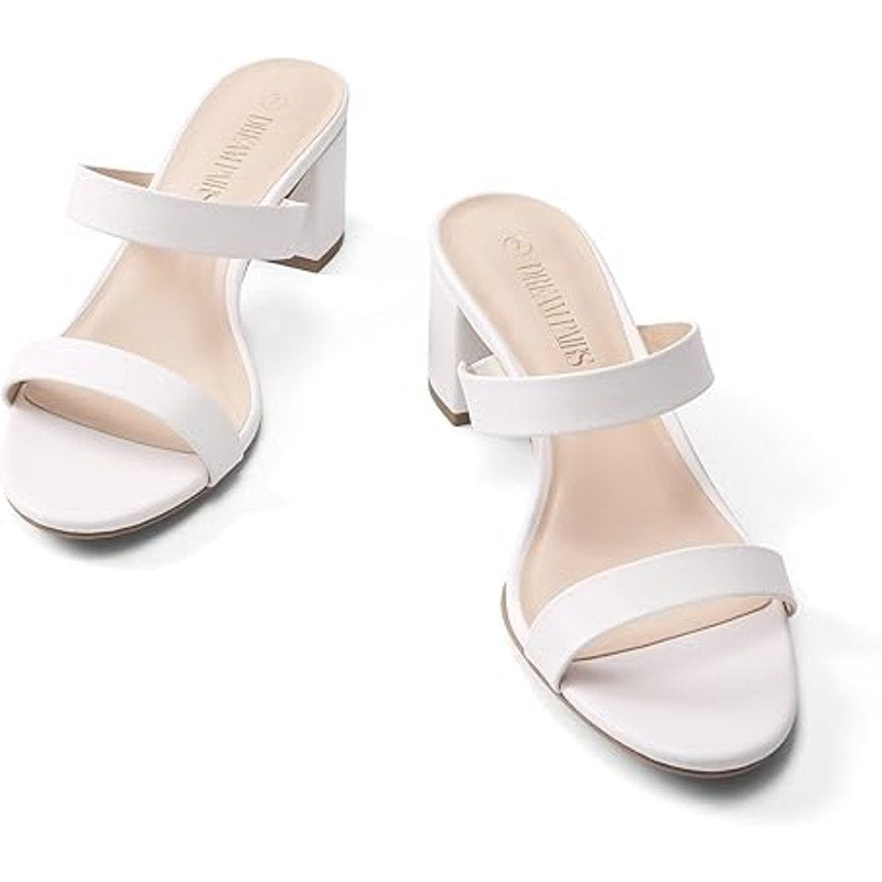 Dream Pairs Womens Size 9 White Open Toe 2.5" Chunky Block Heels Slide On Shoes