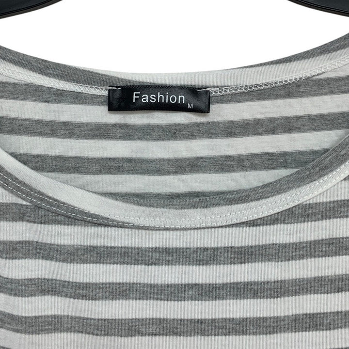 Fashion Womens Medium Striped Short Sleeve Tie Belt Tee Shirt Dress w Pockets