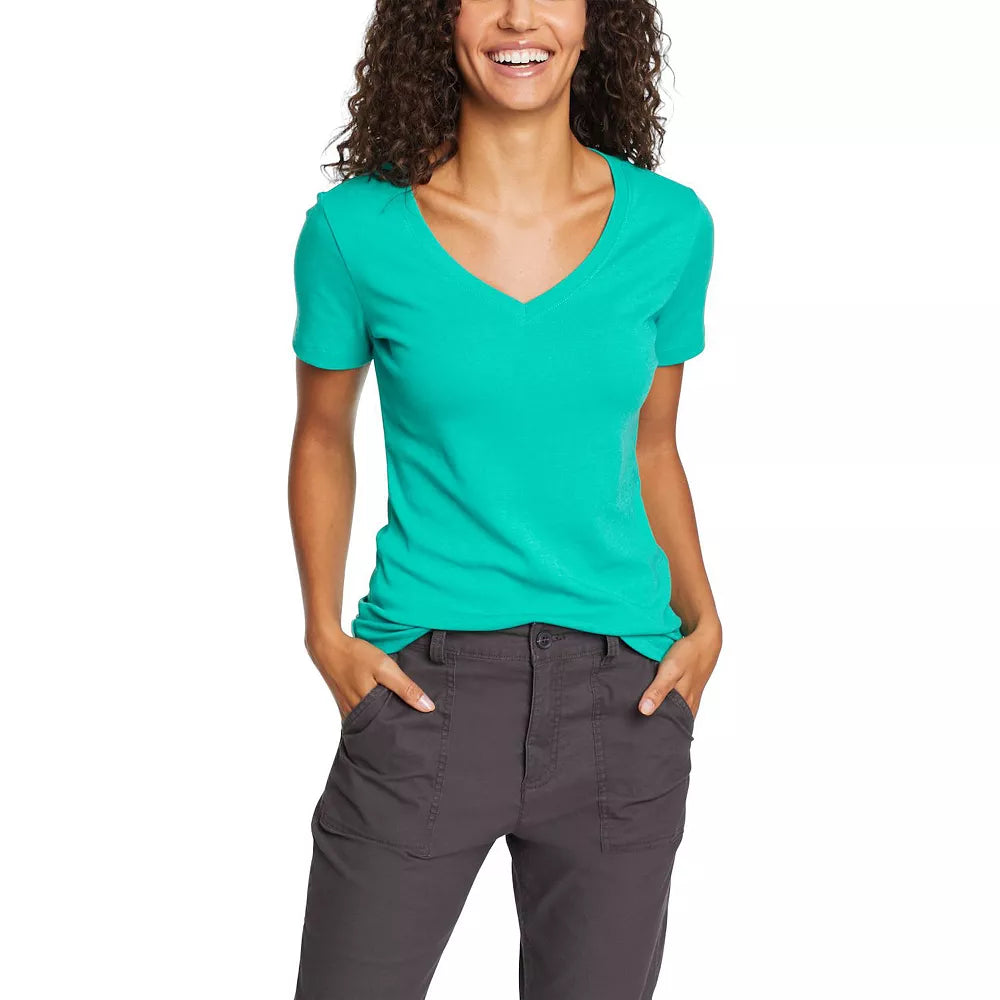 New Eddie Bauer Womens Stretch Cotton V-Neck Favorite Solid Tee Shirt