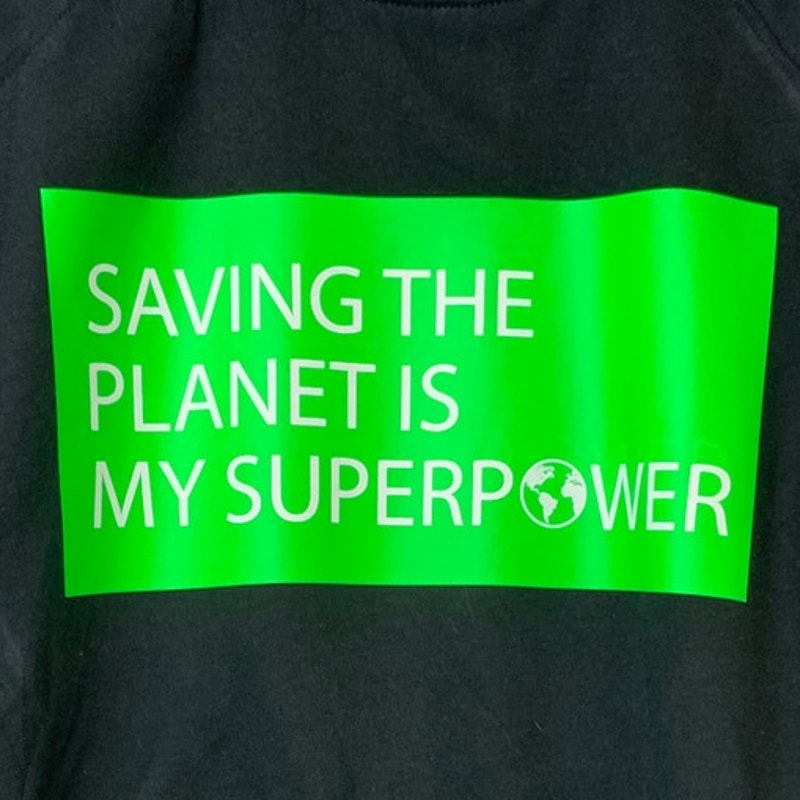 Upcycled Hand Printed Womens XXL Saving the Planet is My Superpower Sweatshirt
