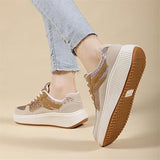 Womens Size 6.5 Pink Gold Glitter Lace Up 1.5" Platform Casual Sneaker Shoes