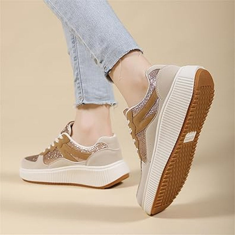 Womens Size 6.5 Pink Gold Glitter Lace Up 1.5" Platform Casual Sneaker Shoes