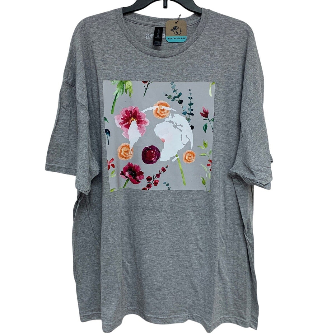 New Handprinted Womens 3XL Heathered Earth Floral Flowers Short Sleeve Tee Shirt