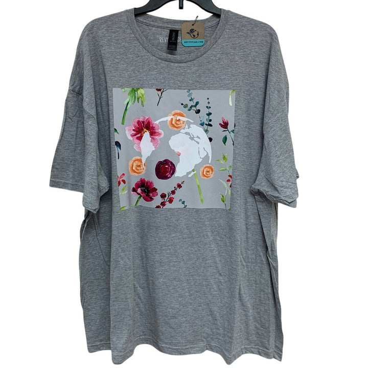 New Handprinted Womens 3XL Heathered Earth Floral Flowers Short Sleeve Tee Shirt
