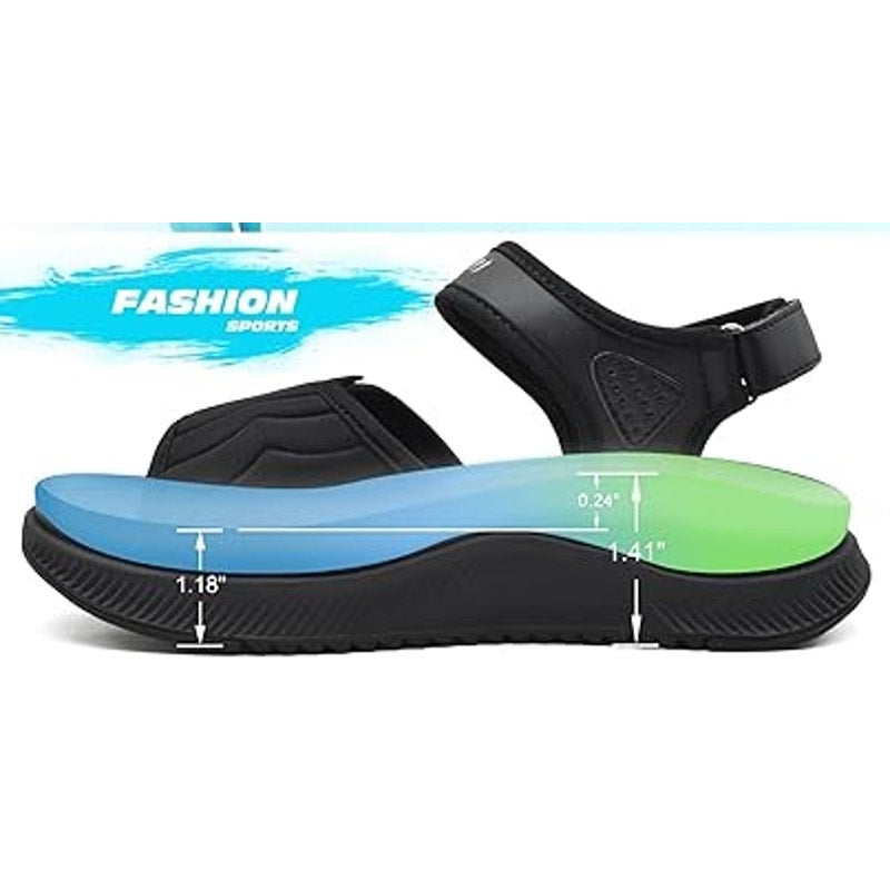 Oncai Mens Size 12 Black Hook Loop Arch Support Hiking Walking Athletic Sandals
