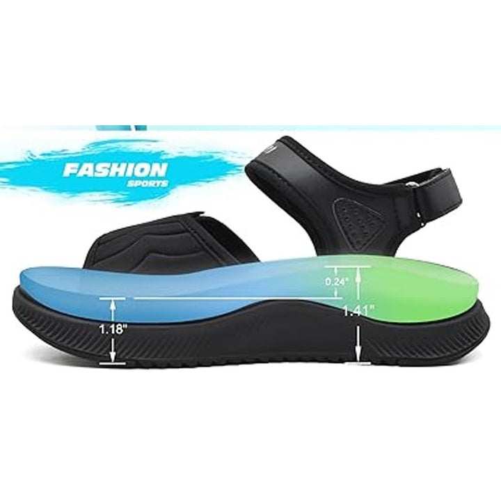 Oncai Mens Size 12 Black Hook Loop Arch Support Hiking Walking Athletic Sandals