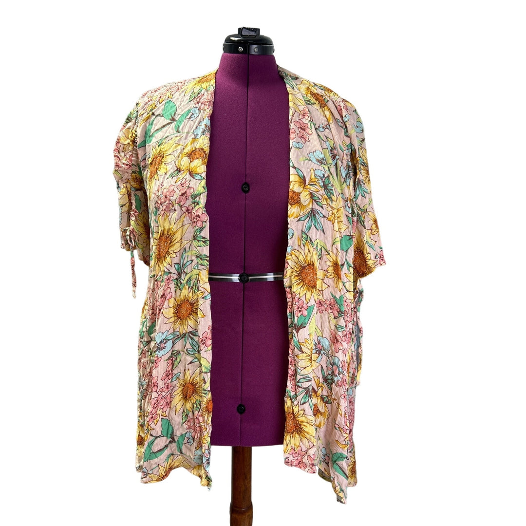New Maurices Womens Plus Size 1X Short Sleeve Floral Long Open Cardigan Top