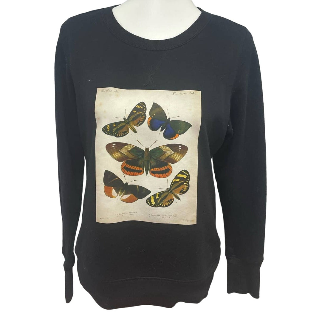 Hand Printed Upcycled Medium Vintage Reference Book Butterfly Page Sweatshirt