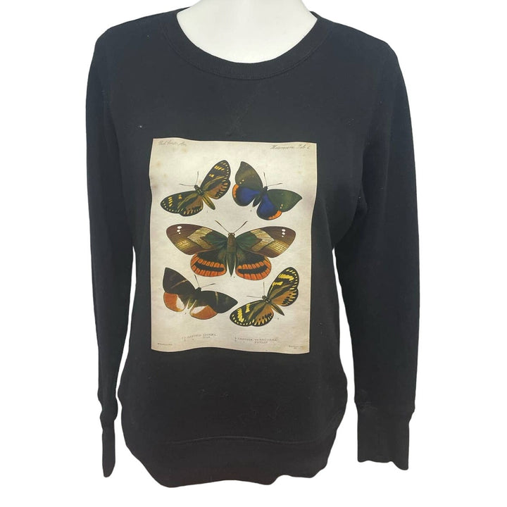Hand Printed Upcycled Medium Vintage Reference Book Butterfly Page Sweatshirt