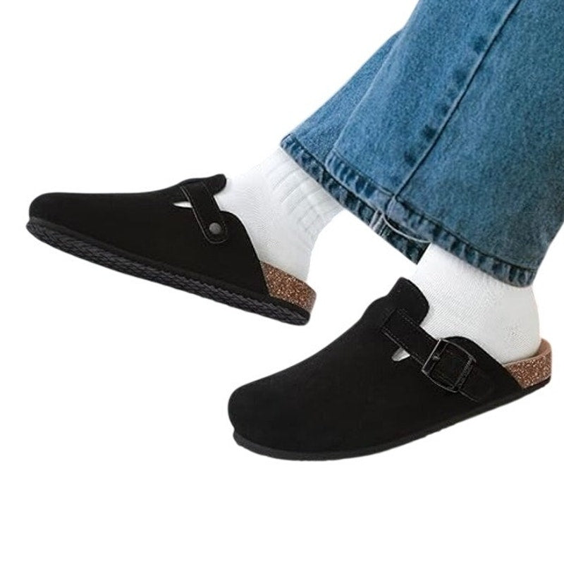 Kidmi Womens Size 8.5 Black Faux Suede Cork Clogs Closed Round Toe Slip On Shoes