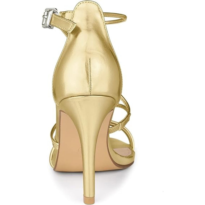 Allegra K Womens Size 10 Shiny Gold Strappy 4" Stiletto Heel Sandal Shoes
