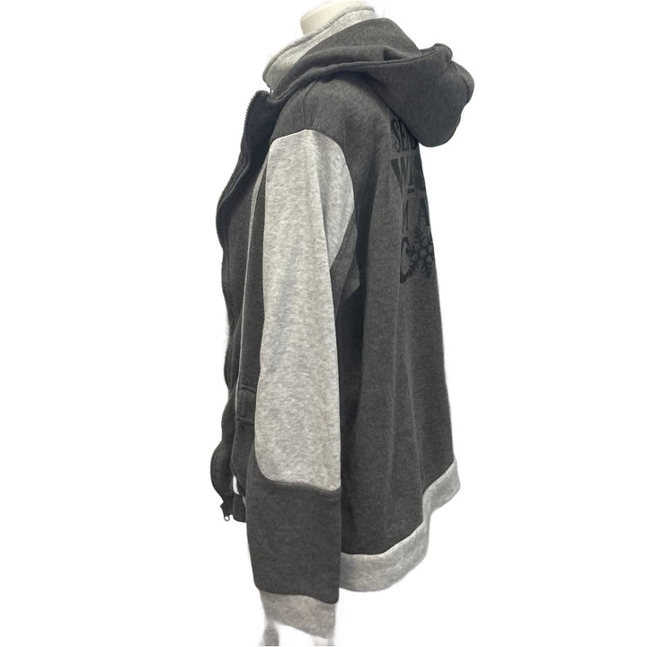 Hand Printed Upcycled Womens XL Send Warm Wishes I Am Always Cold Zip Up Hoodie