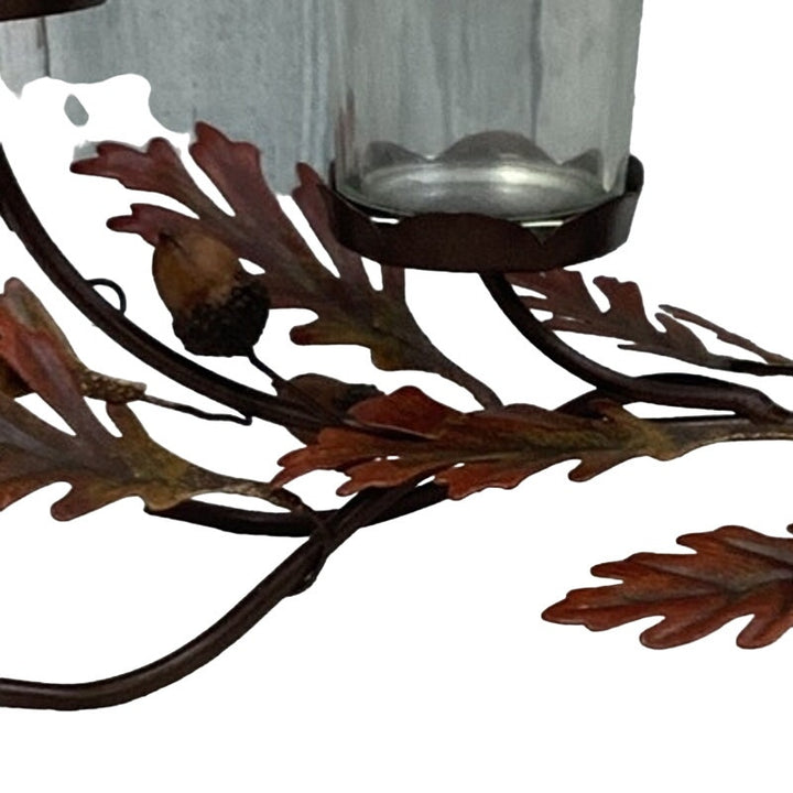 PartyLite 3 Glass Votive Metal Fall Leaf Acorn Themed Tabletop Candle Holder Set