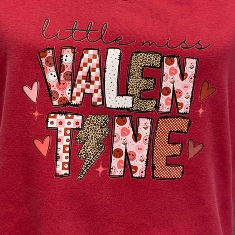 Hand Printed Upcycled Womens XL Little Miss Valentine Short Sleeve Tee Shirt