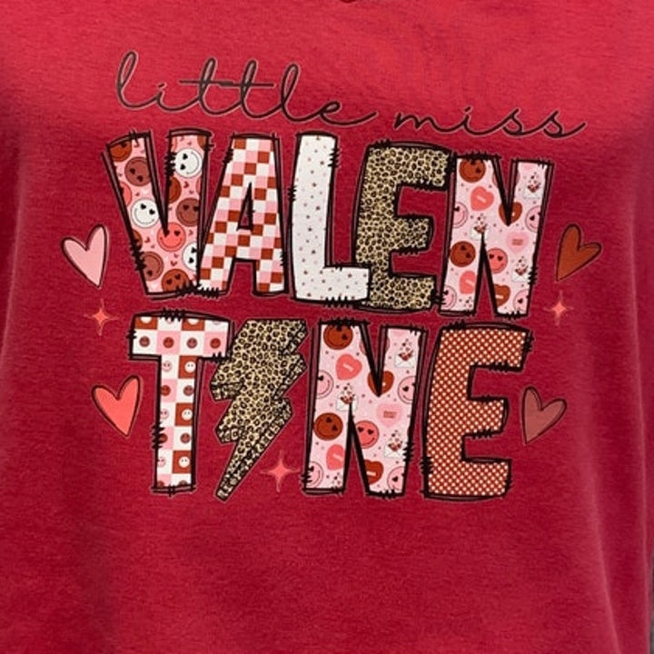 Hand Printed Upcycled Womens XL Little Miss Valentine Short Sleeve Tee Shirt