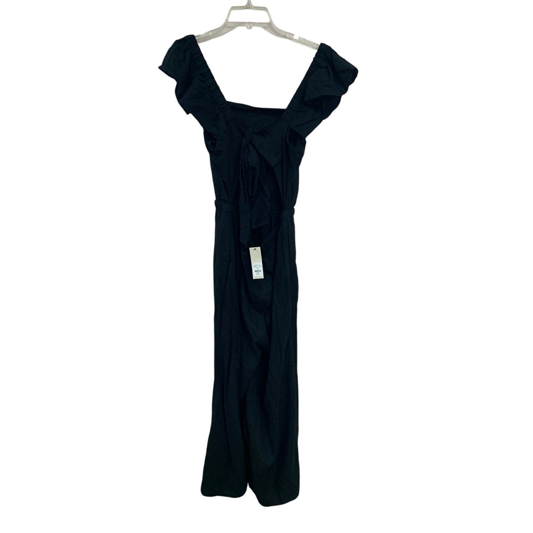 NWT New Francescas Blue Rain Womens Medium Black Front Tie Key Hole Jumpsuit
