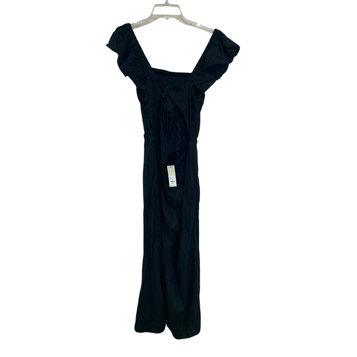 NWT New Francescas Blue Rain Womens Medium Black Front Tie Key Hole Jumpsuit