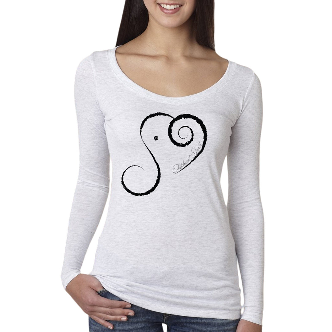 New Alley Designs Womens Light Gray Elephant Spirit Long Sleeve Scoop Neck Tee