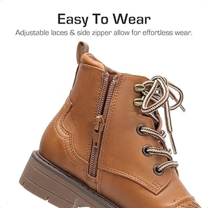 Dream Pairs Girls Size 13 Brown Lace Up Side Zip Embroidered Faux Leather Boots