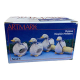 Vintage 1987 Artmark Set of 4 Ceramic Goose Napkin Holders in Original Box