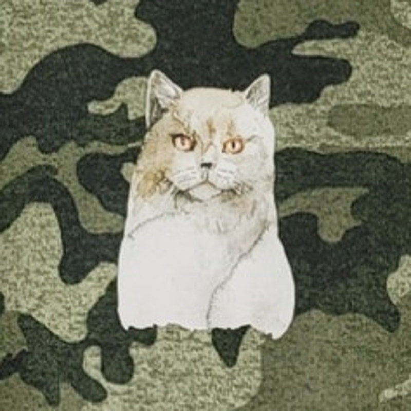 Hand Printed Upcycled Womens Large Long Sleeve Cat Kitten Camo Sweatshirt Dress