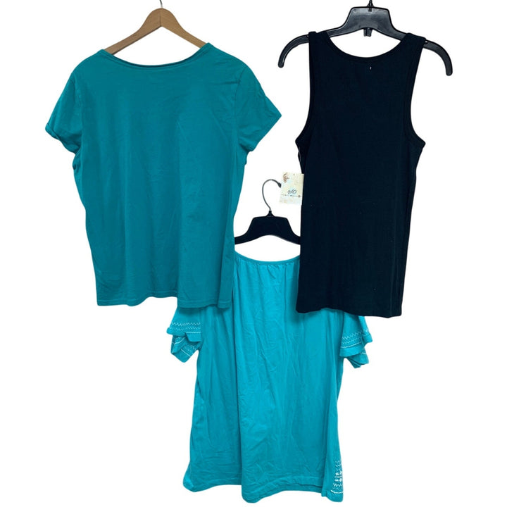 Lot of 3 Womens XL Short Sleeve Tank Top Layered Look Front Tie Tee Shirts
