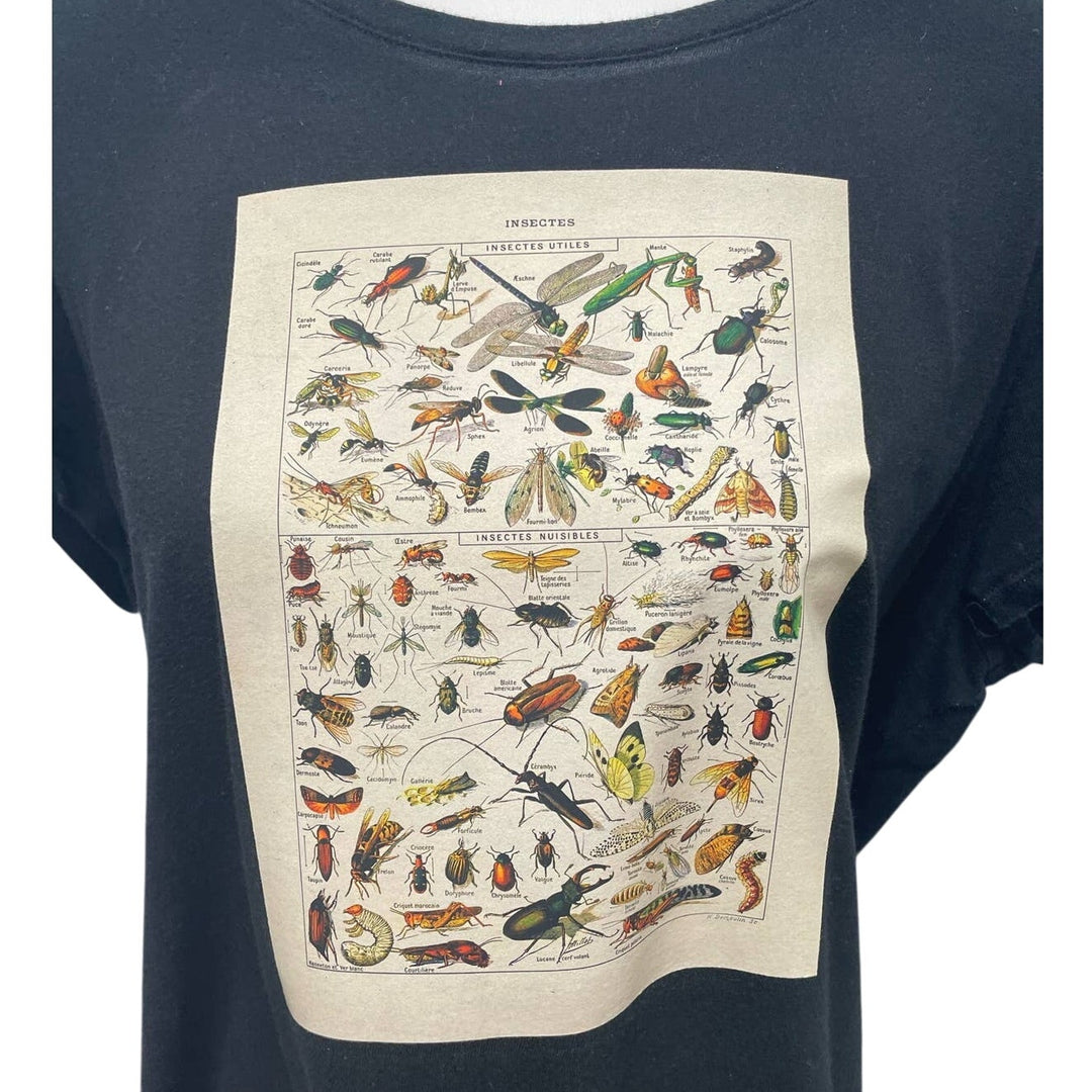 Hand Printed Upcycled XL Vintage Reference Book Insects Bugs Page Tee Shirt