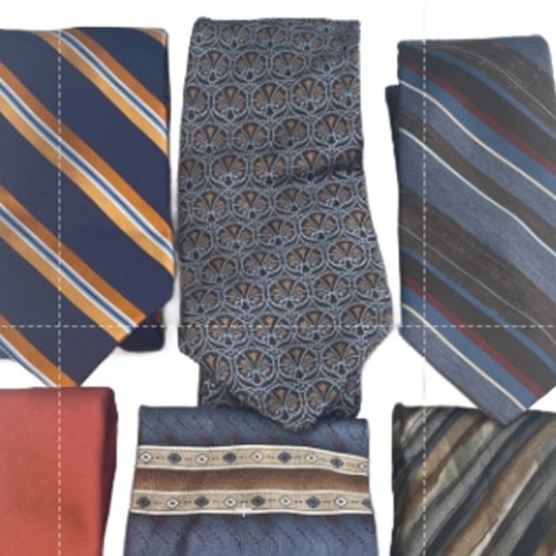 Lot of 6 Orange Brown Blue Striped Geometric Vintage and Modern Mens Neck Ties