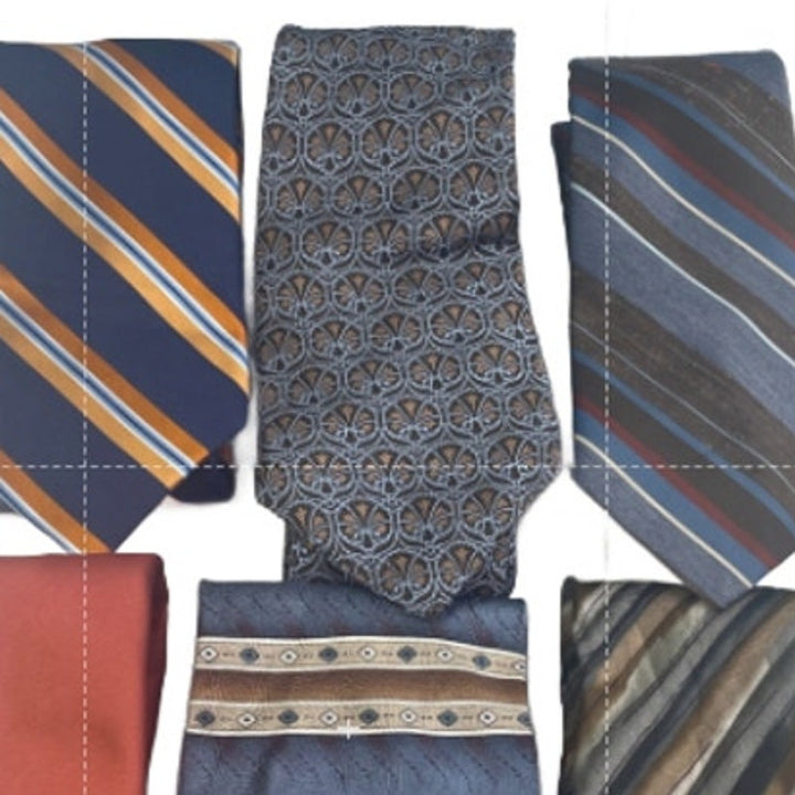 Lot of 6 Orange Brown Blue Striped Geometric Vintage and Modern Mens Neck Ties