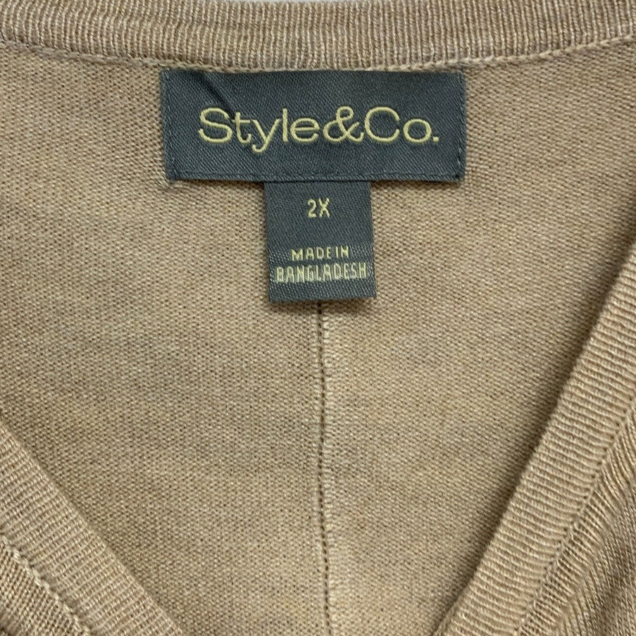 NWT New Style &amp; Co Womens 2X Heathered Long Sleeve Scoop Neck Knit Sweater
