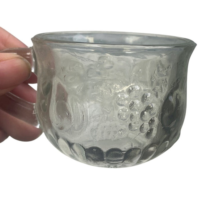 8 Vintage Small Clear Glass Grape Pear Fruit Themed Handled Punch Bowl Glasses