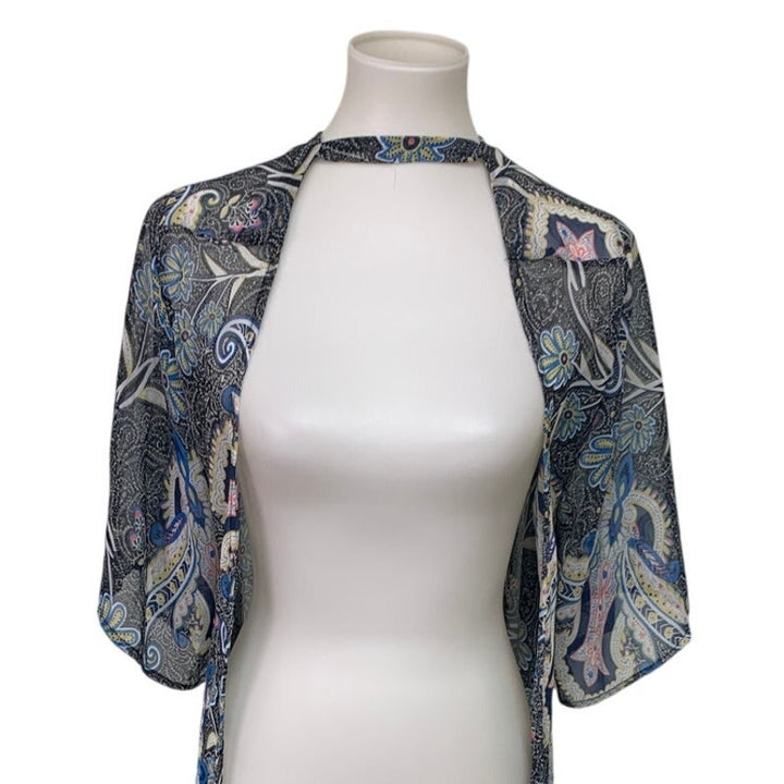 Say What Womens Small 100% Polyester Abstract Floral Flowy Sheer Open Cardigan