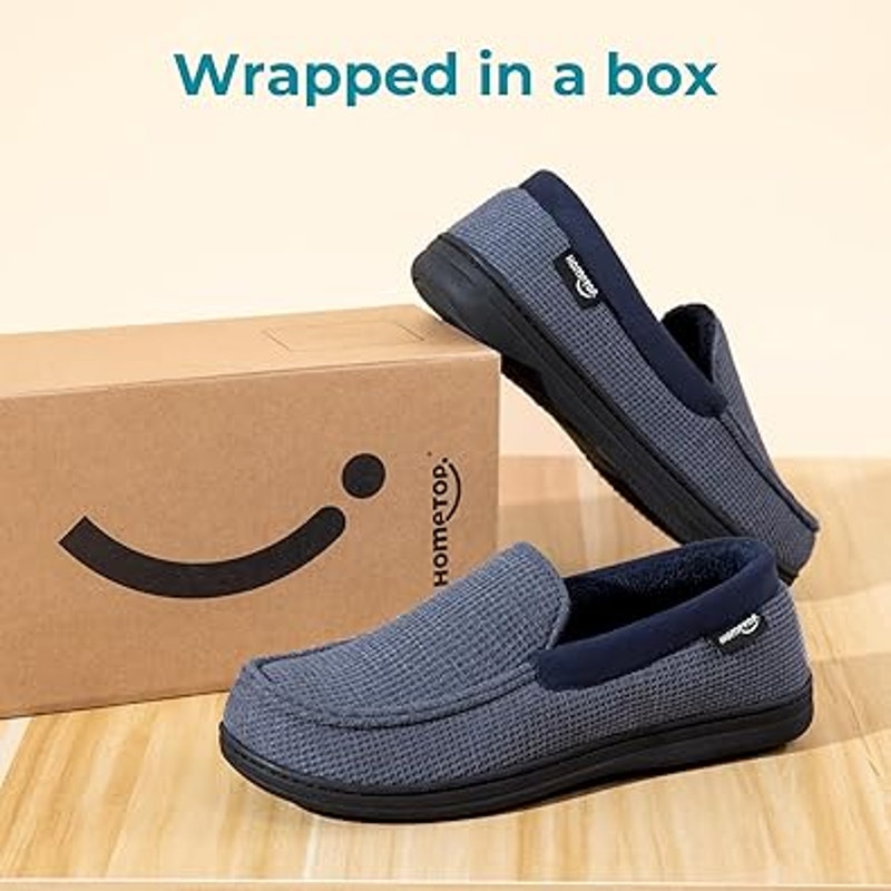 New HomeTop Mens 11 Denim Blue Memory Foam Non Slip Machine Washable Slippers