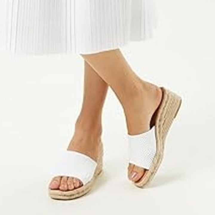 Arromic Womens Size 8.5 White Mesh Tan Wedge Platform Espadrille 2" Heel Sandals